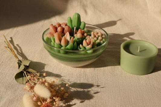 succulent garden candle decor idea for calm and cozy home atmoshphere