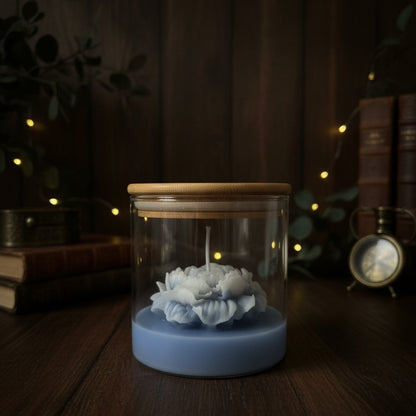 
Luxury ocean bloom soy candle with calming ocean-colored layers, perfect for home ambiance and gifting
