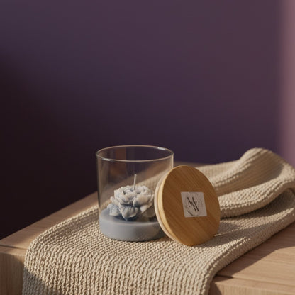 
Ocean bloom hand-poured soy candle in ocean-inspired hues, featuring cashmere & caramel and black rose & oud scents